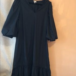 Black Puff Sleeve Dress with Pockets